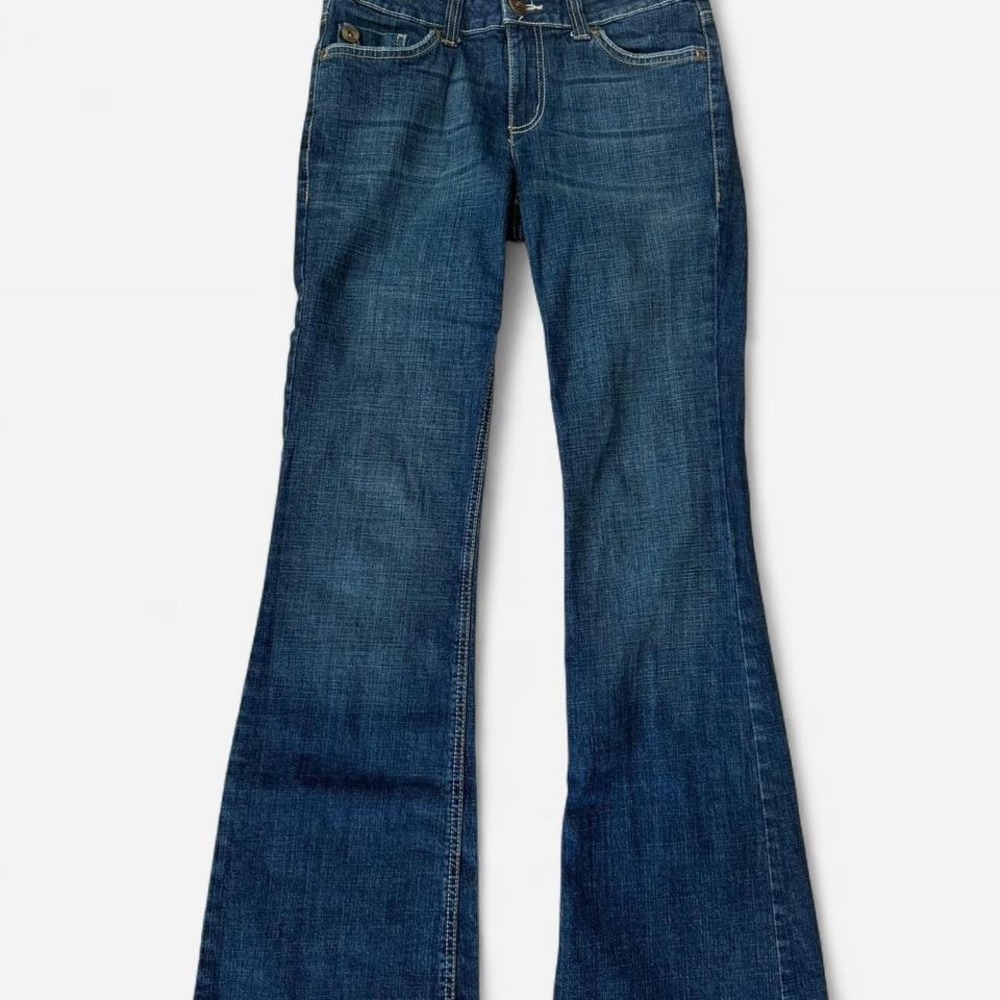 Vintage Y2K dark wash navy blue bootcut flare jeans w/ unique back pocket design